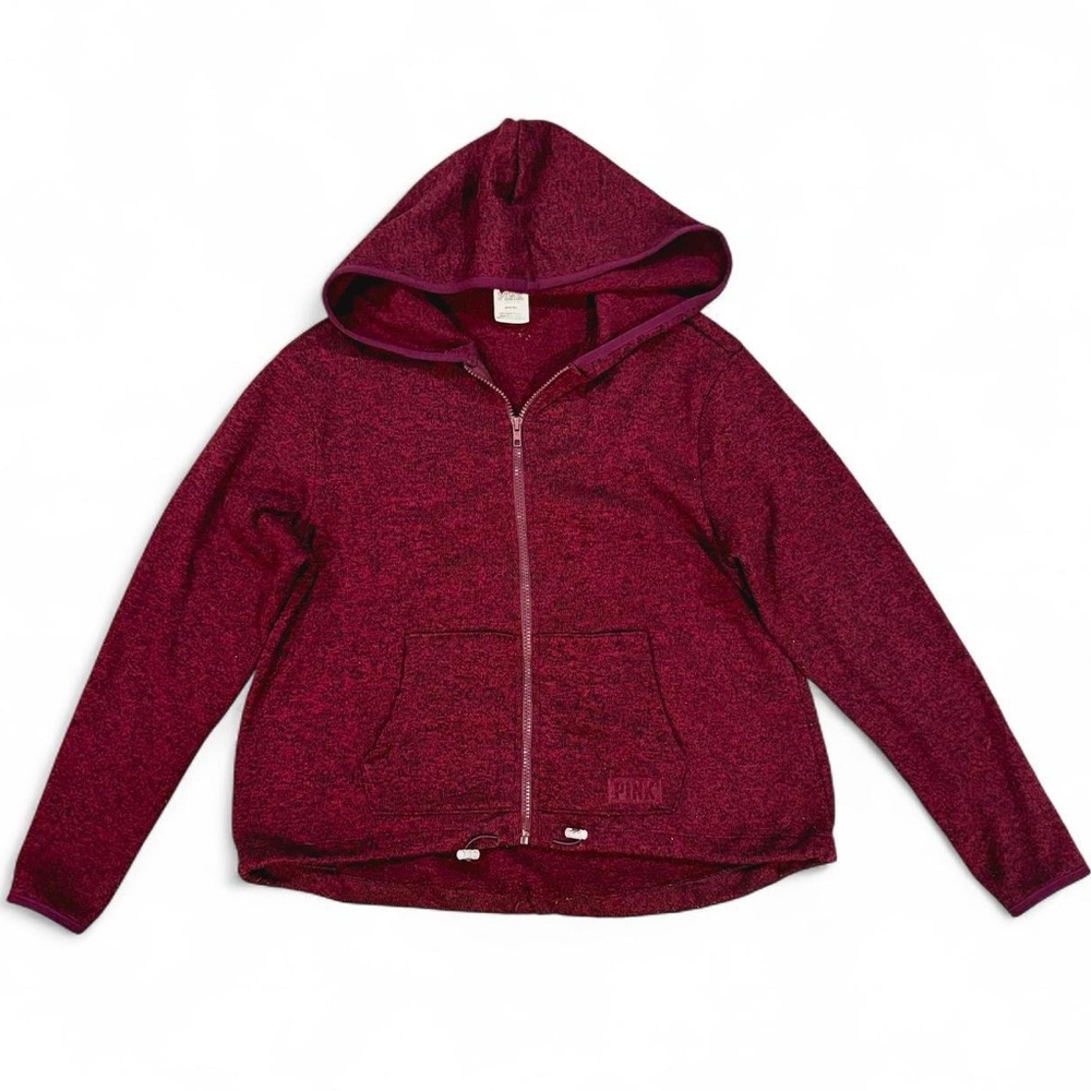 Victoria’s Secret PINK Knit Fleece Hoodie Dark wine red and black blend